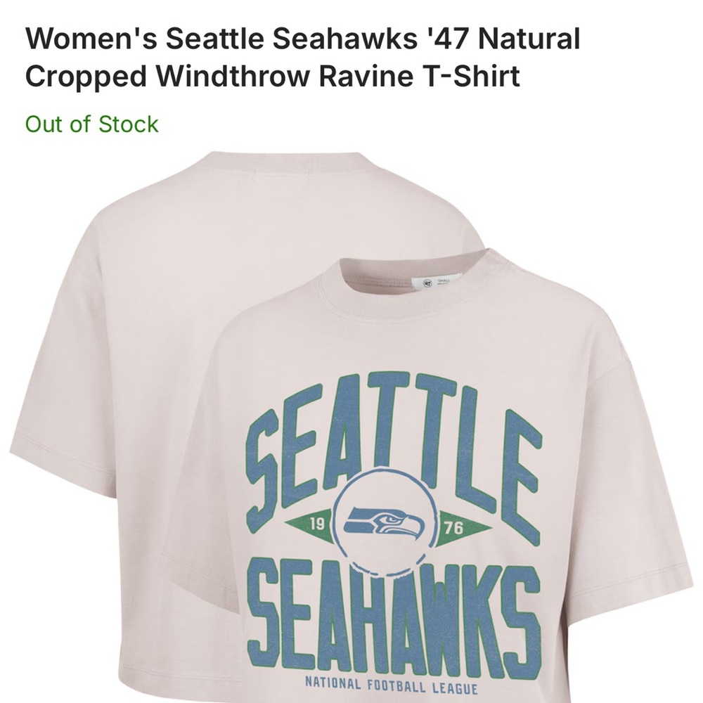 ‘47 Brand Seattle Seahawks Women's Natural Cropped T-Shirt